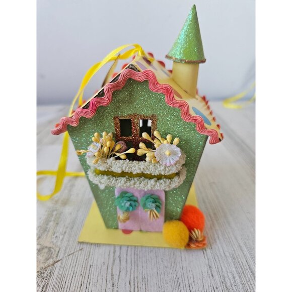 Katherine's collection green spring Easter cardboard village house birdhouse - Picture 1 of 9